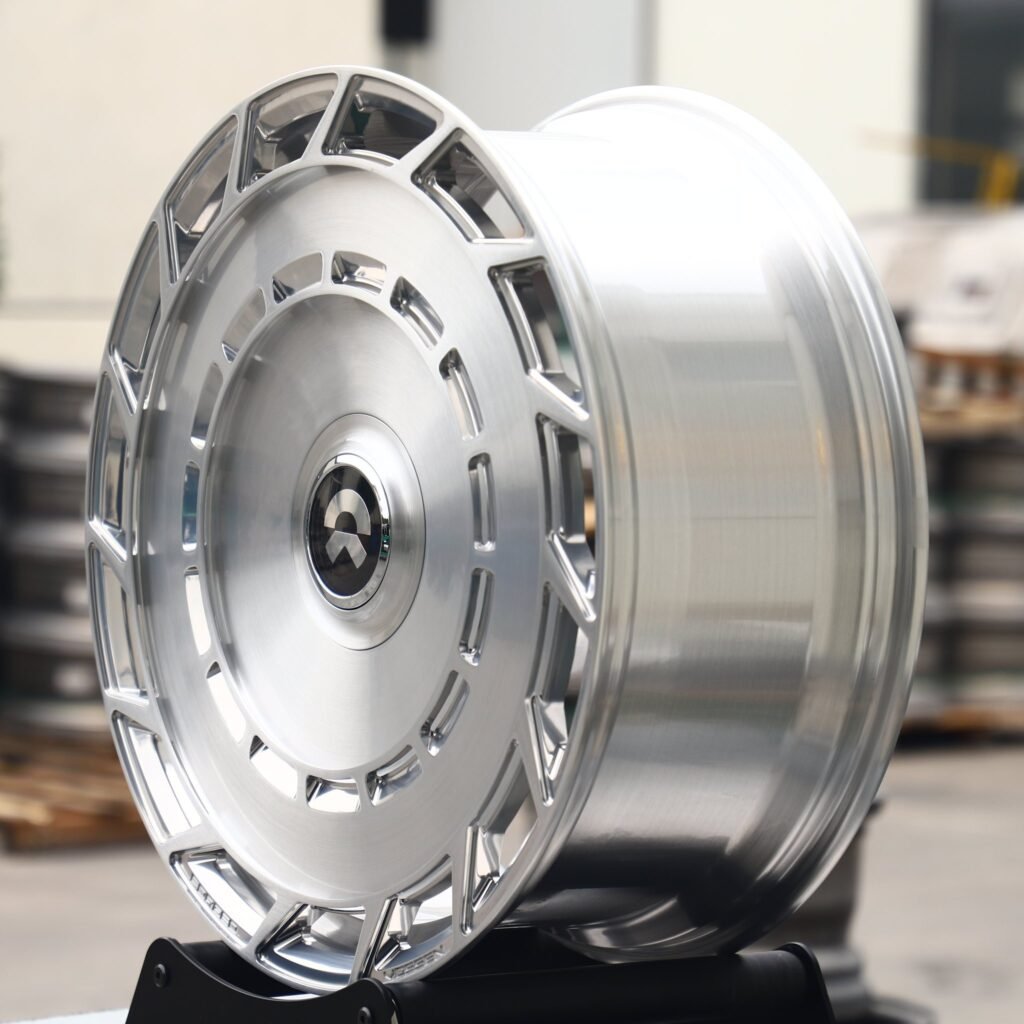 5x120 wheels – Bright Silver Full-Face Directional Milled, side view