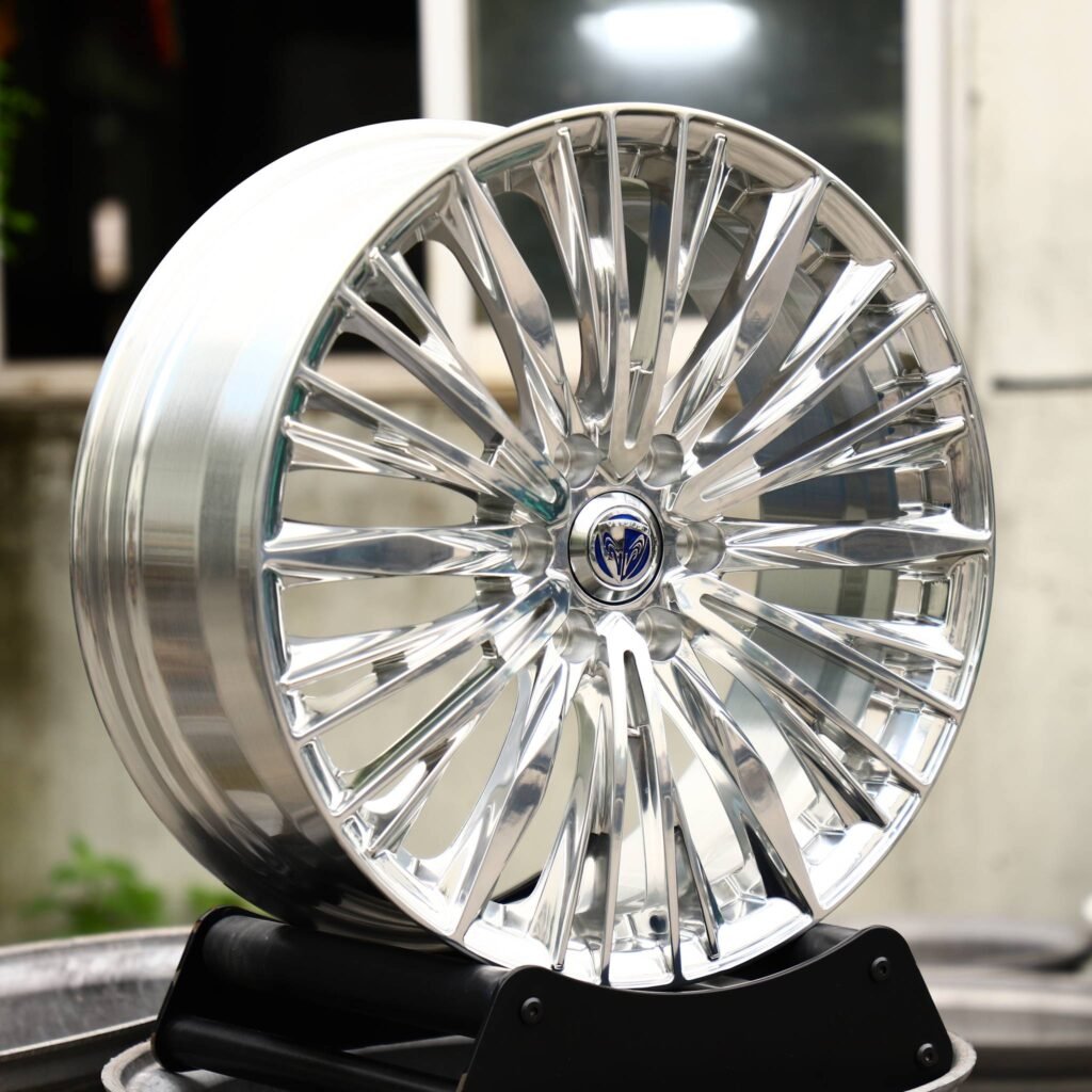 Ram 1500 Black Express wheels – Bright Silver Multi-Spoke (Ram OEM-Style), angled view