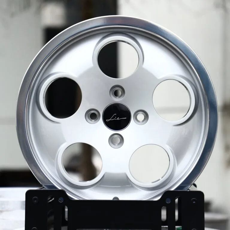 Honda Civic EK wheels – Silver Round-Hole Steelie-Style (Honda Civic EK / Mini Cooper R53 Forged Wheels – Silver Round-Hole Steelie-Style), front view