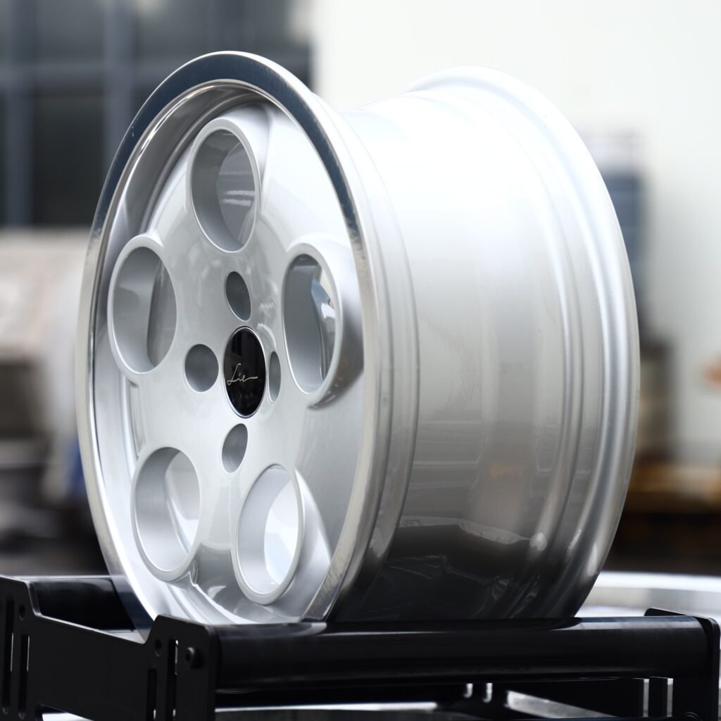 4x100 wheels – Bright Silver Steelie-Style Dish (Honda Civic EK / Mini Cooper R53 Forged Wheels – Bright Silver Steelie-Style), side view