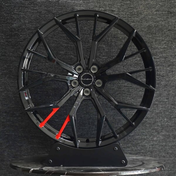 Brixton Gloss Black 10 Y-Spoke Forged Wheels – Porsche 911 / Lamborghini Urus, front view