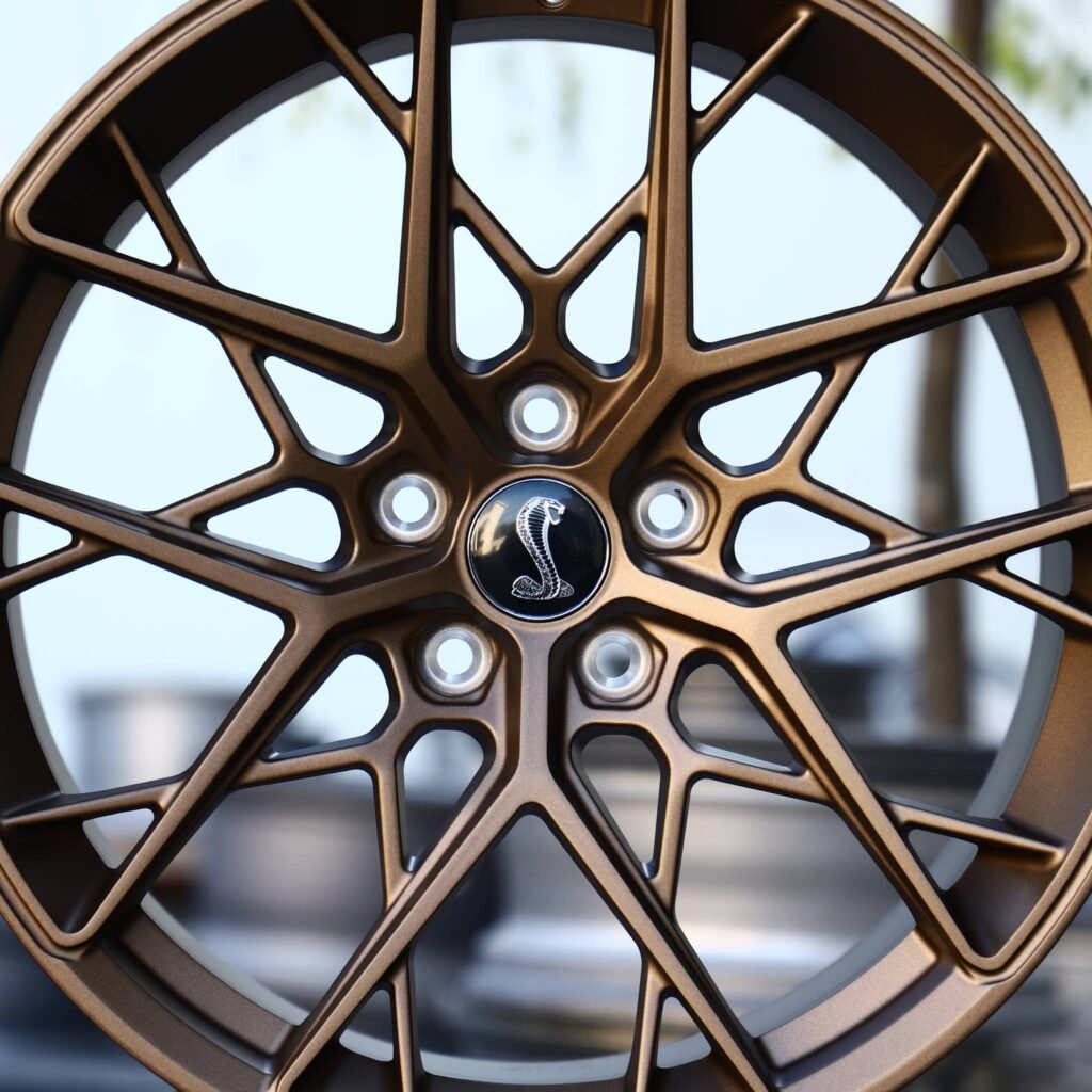 Ford Mustang wheels – Bronze Cross-Spoke (Shelby-Style), lip and barrel detail