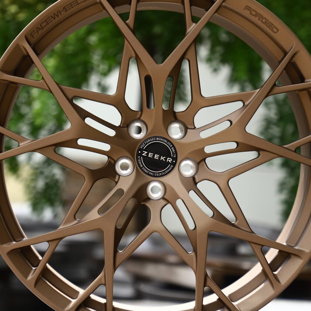 5x108 wheels – Bronze Gold Cross-Spoke (Zeekr OEM-Style), side view