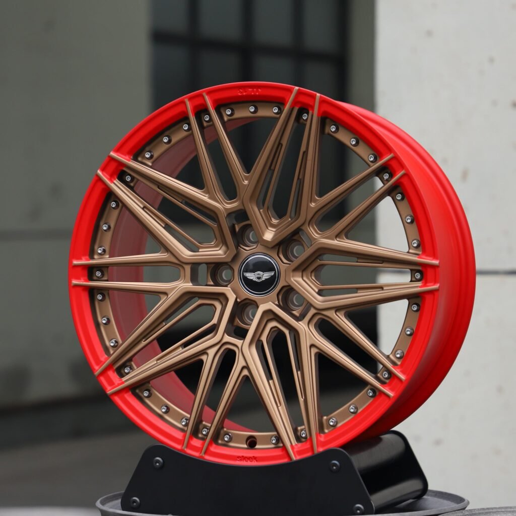 Genesis G80 3.3T Sport wheels – Bronze Red 5-Spoke Faux 2-Piece (Genesis OEM-Style), angled view
