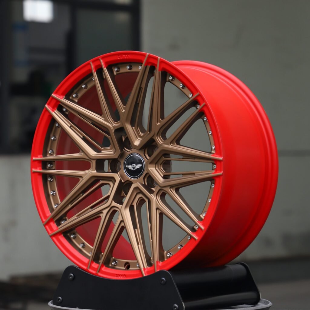 5x114.3 wheels – Bronze Red 5-Spoke Faux 2-Piece (Genesis OEM-Style), side view