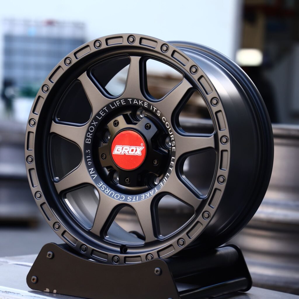 Toyota Land Cruiser wheels – Brox Metallic Gray Exposed Bolt Detail Deep Lip, angled view