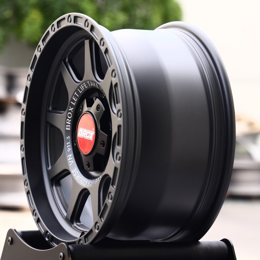 5x127 wheels – Brox Metallic Gray Exposed Bolt Detail, side view