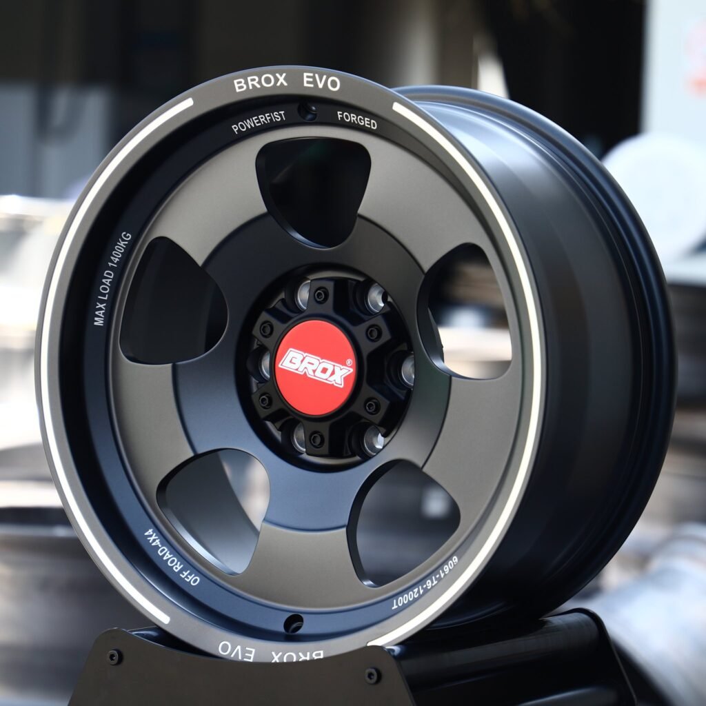 Ford F-150 wheels – Matte Black 5-Spoke Machined Lip (Brox-Style), angled view