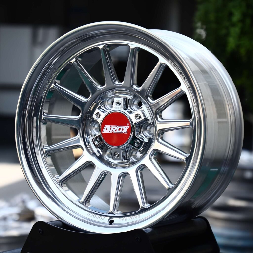 Toyota Tacoma wheels – Mirror Polished 15-Spoke (Brox-Style), angled view