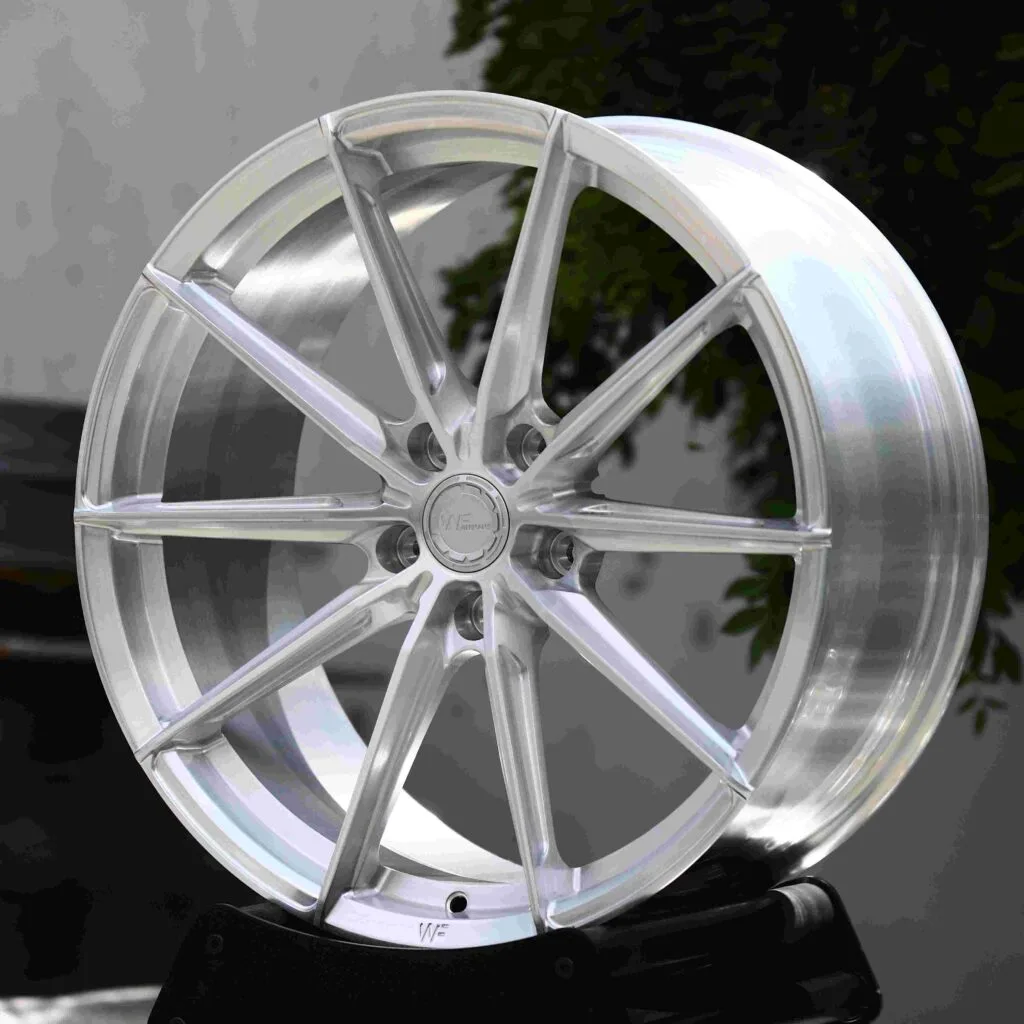 BMW M3 G80 wheels – Brushed Silver 10-Spoke (Wheelforce-Style), angled view