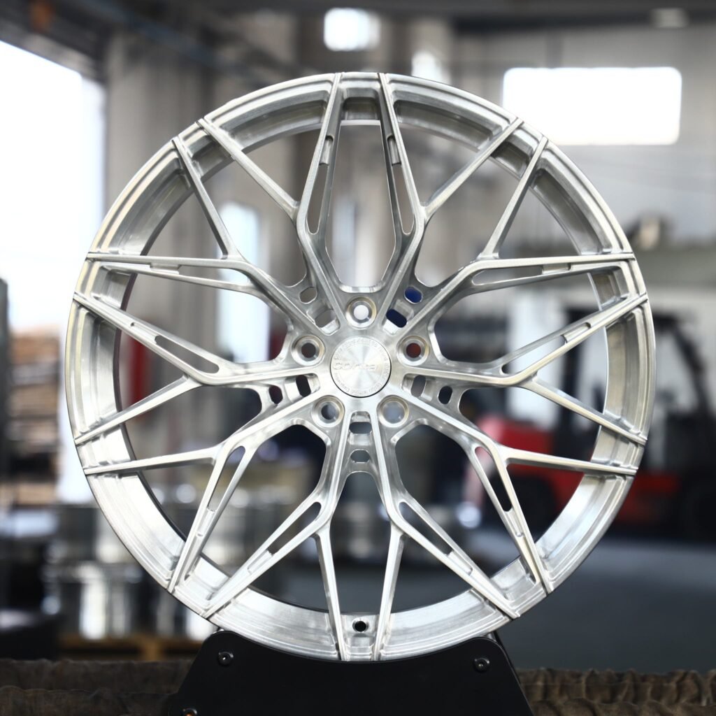 Tesla Model Y wheels – Brushed Silver 10 Y-Spoke Side-Milled, front view
