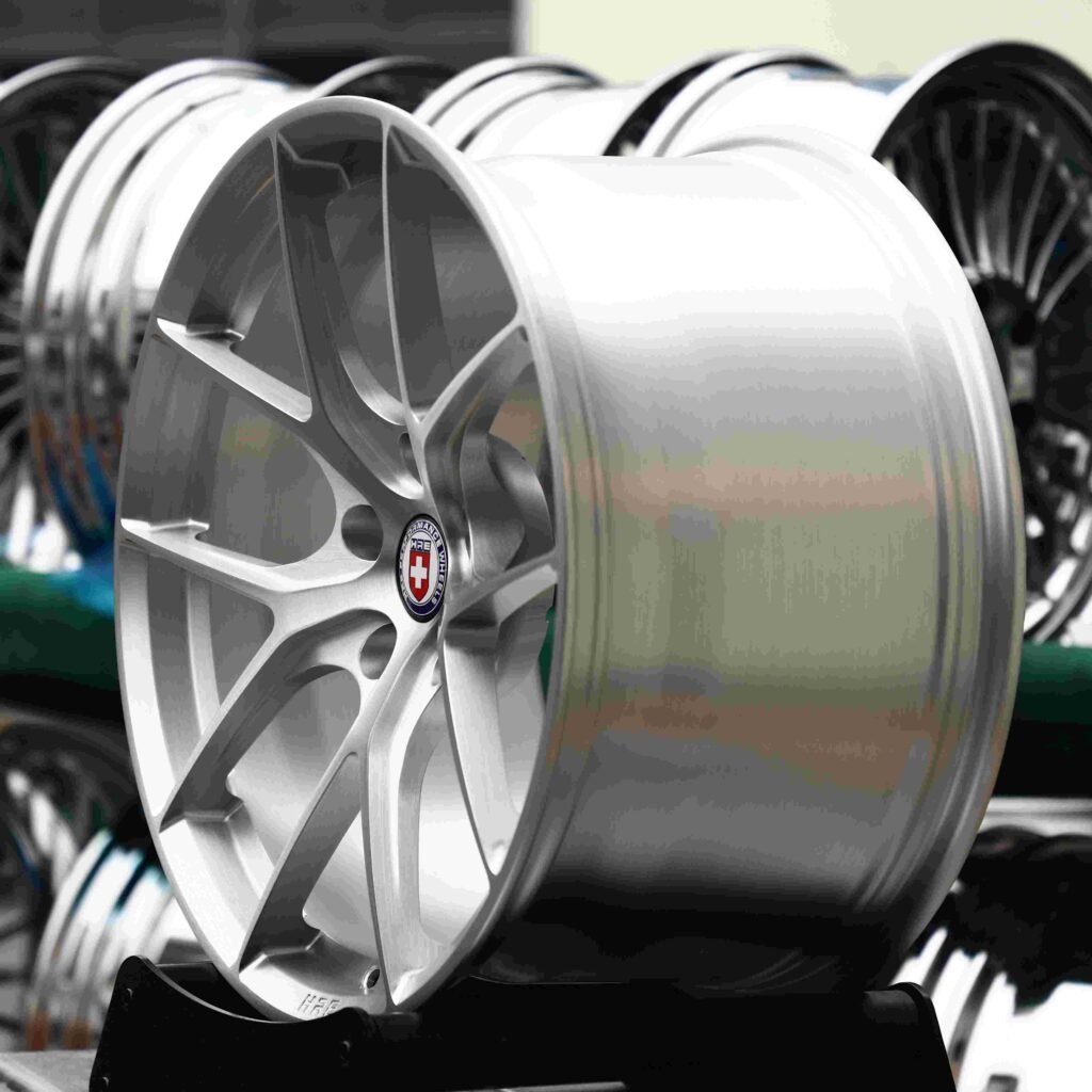 5x120 wheels – Brushed Silver 5 Y-Spoke (HRE-Style), side view