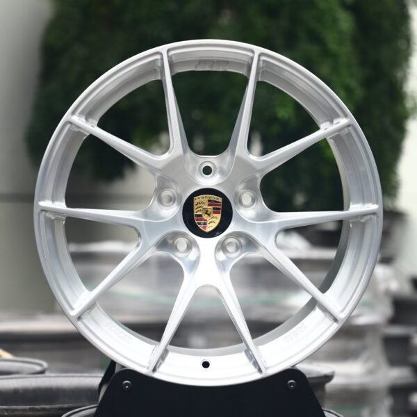 Porsche 911 992 wheels – Brushed Silver 5 Split-Spoke (Porsche OEM-Style), front view