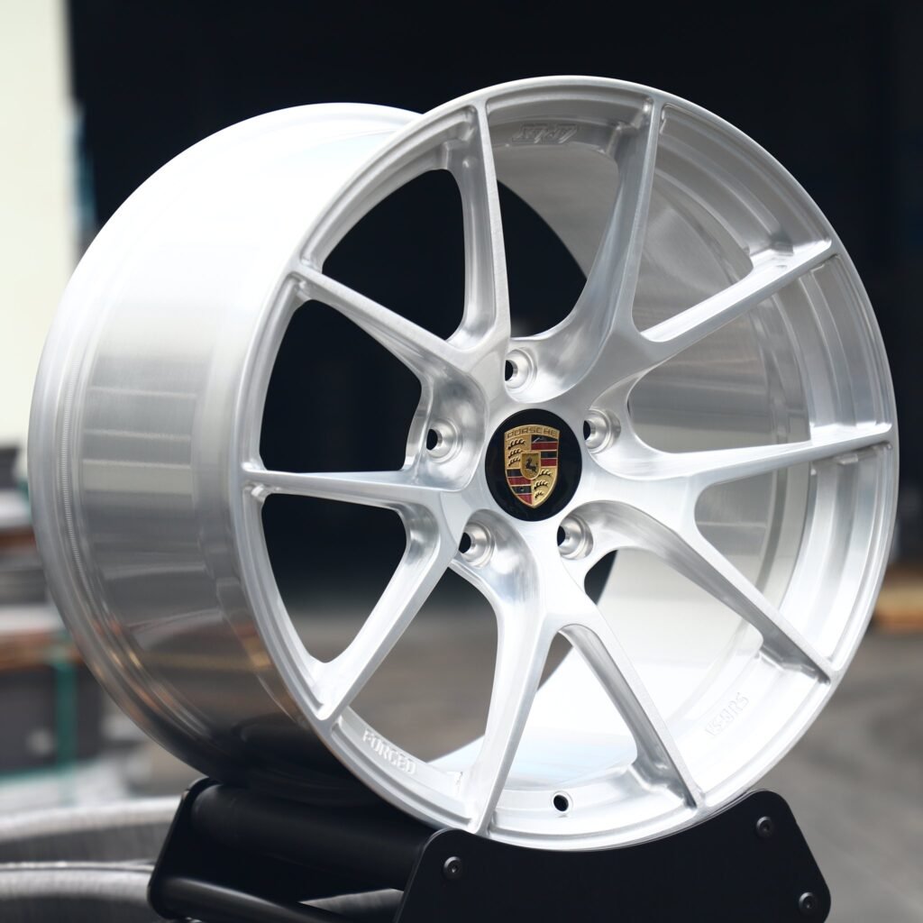 Porsche 911 991 wheels – Brushed Silver 5 Y-Spoke (Porsche OEM-Style), angled view