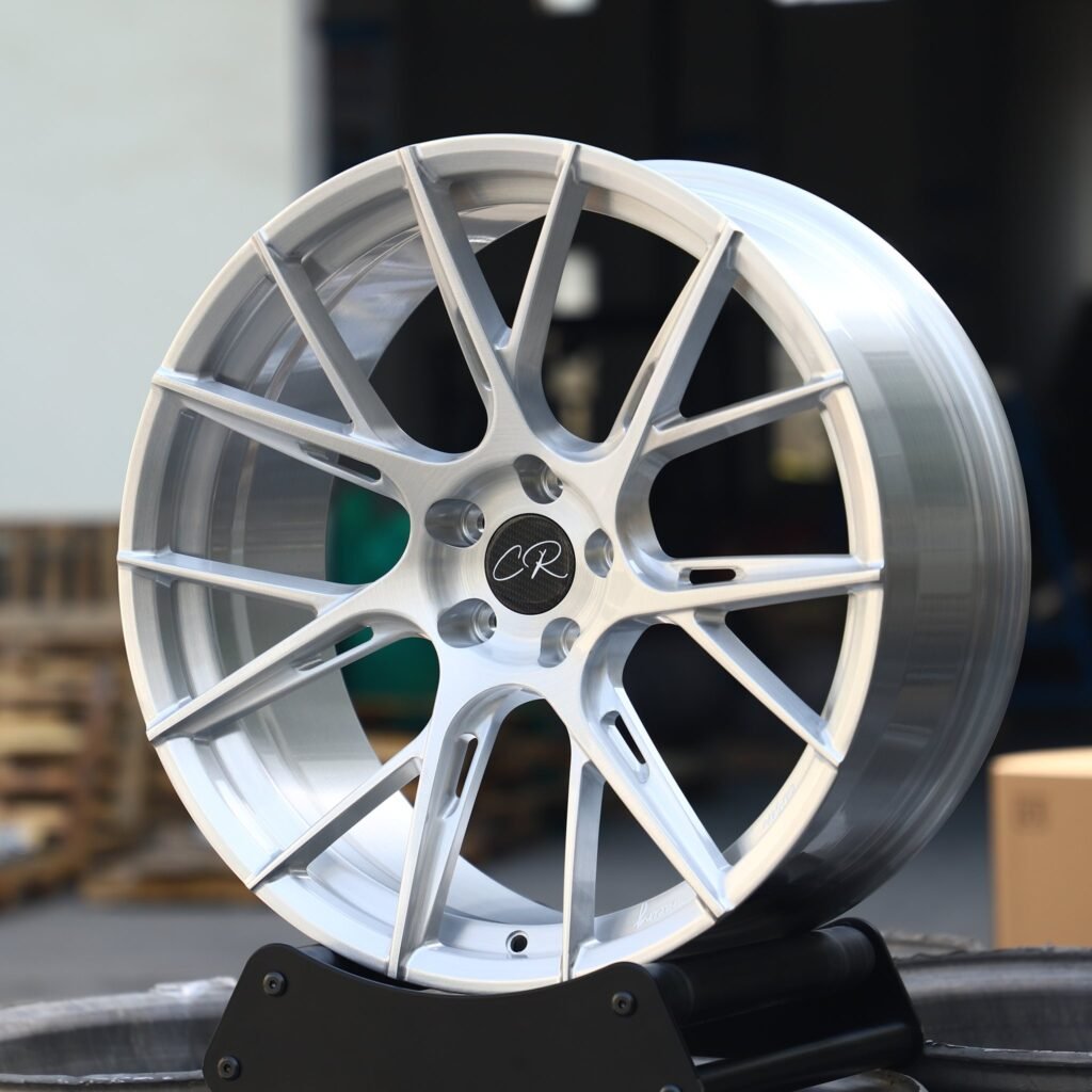 5x100 wheels – Brushed Silver 7 Y-Spoke Side-Milled, side view