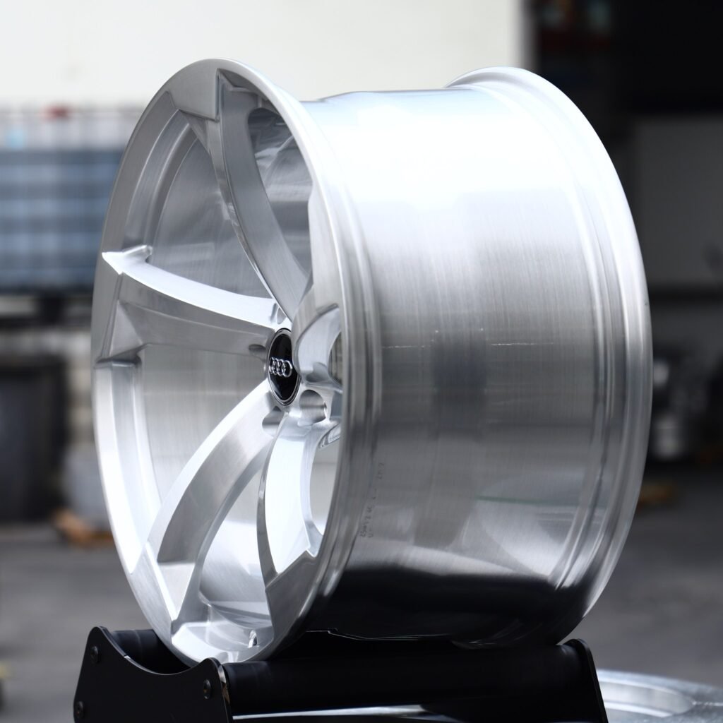 5x112 wheels – Brushed Silver Directional Milled, side view