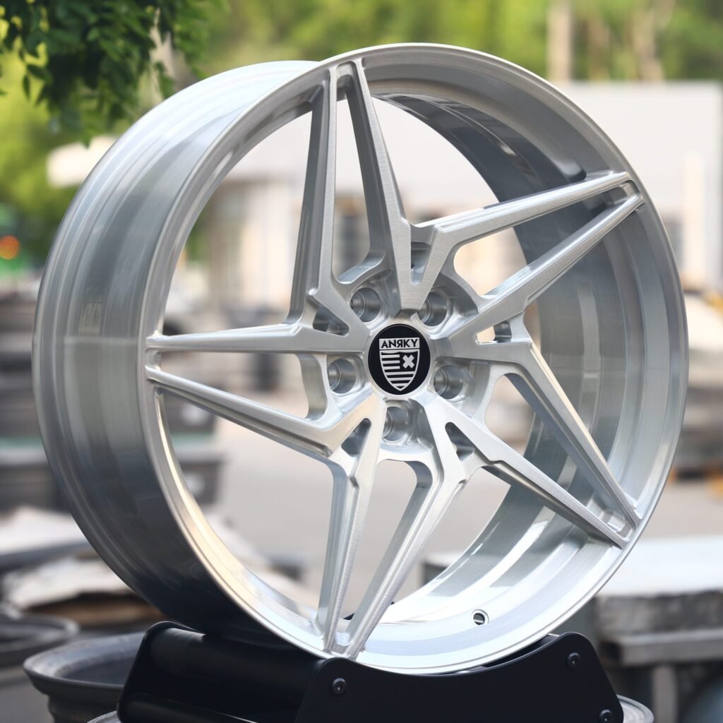 BMW M3 G80 wheels – Brushed Silver Directional Milled (Anrky-Style), angled view