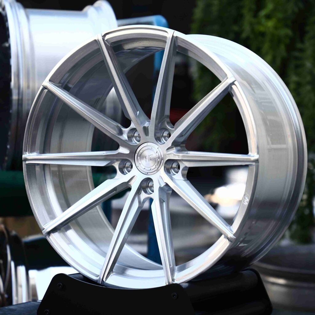 BMW M3 G80 wheels – Brushed Silver (Wheelforce-Style), angled view