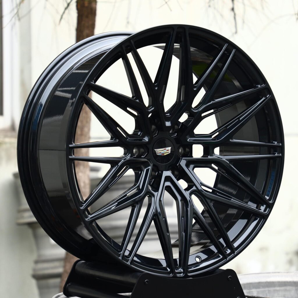 Cadillac Escalade wheels – Gloss Black Multi-Spoke Mesh (Cadillac OEM-Style), angled view