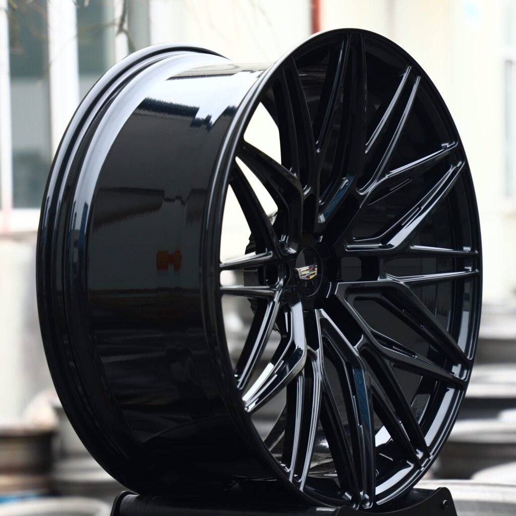 6x139.7 wheels – Gloss Black Multi-Spoke Mesh (Cadillac OEM-Style), side view