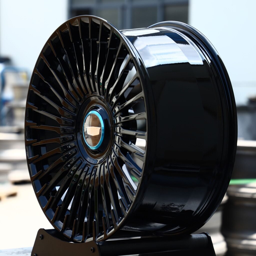 5x120 wheels – Gloss Black Turbine Multi-Spoke (Cadillac OEM-Style), side view