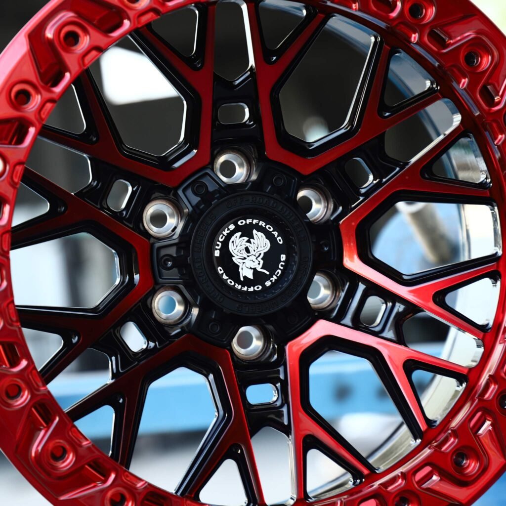 Chevrolet Silverado 1500 wheels – Candy Transparent Red, lip and barrel detail