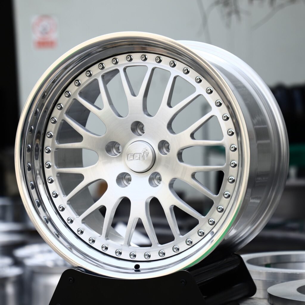 Porsche 911 wheels – Brushed Silver Mesh Deep Dish 2-Piece (CCW-Style), angled view
