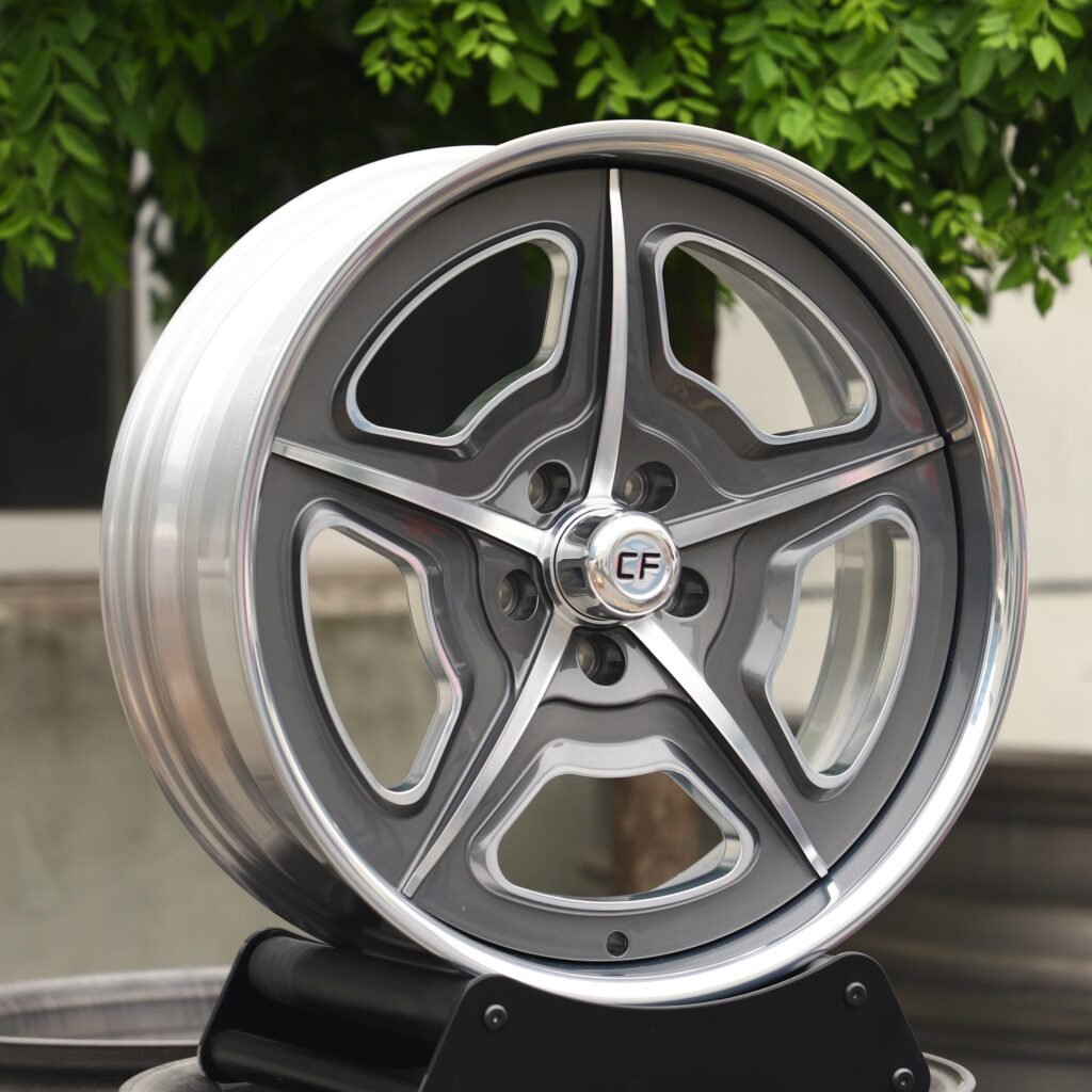 5x130 wheels – CF Matte Silver 2-Piece Deep Lip, side view