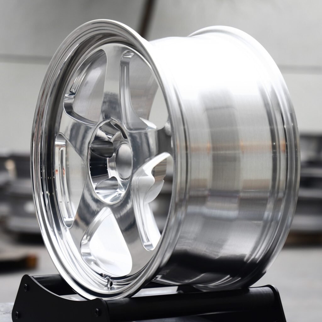 Chevrolet Corvette C6 wheels – Polished 5-Spoke Deep Lip, angled view