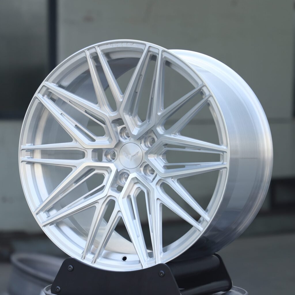 Chevrolet Corvette Style Brushed Silver 10 Y-Spoke Machined Face Forged Wheels - Chevrolet Corvette / Cadillac CT5 Fitment (5-Lug) view 3