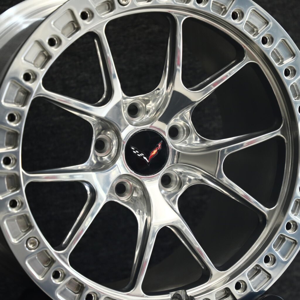 Chevrolet Corvette Style Polished Silver 5 Y-Spoke Racing Beadlock Forged Wheels - Chevrolet Corvette / Ford Mustang Fitment (5-Lug) view 4