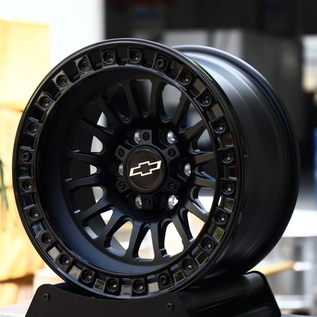 Chevrolet Silverado HD wheels – Matte Black Multi-Spoke Beadlock (Chevrolet OEM-Style), angled view