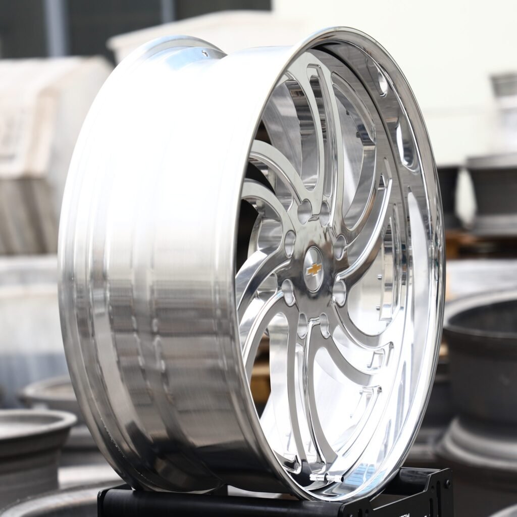 8x180 wheels – Mirror Polished Spiral Multi-Spoke (Chevrolet OEM-Style), side view