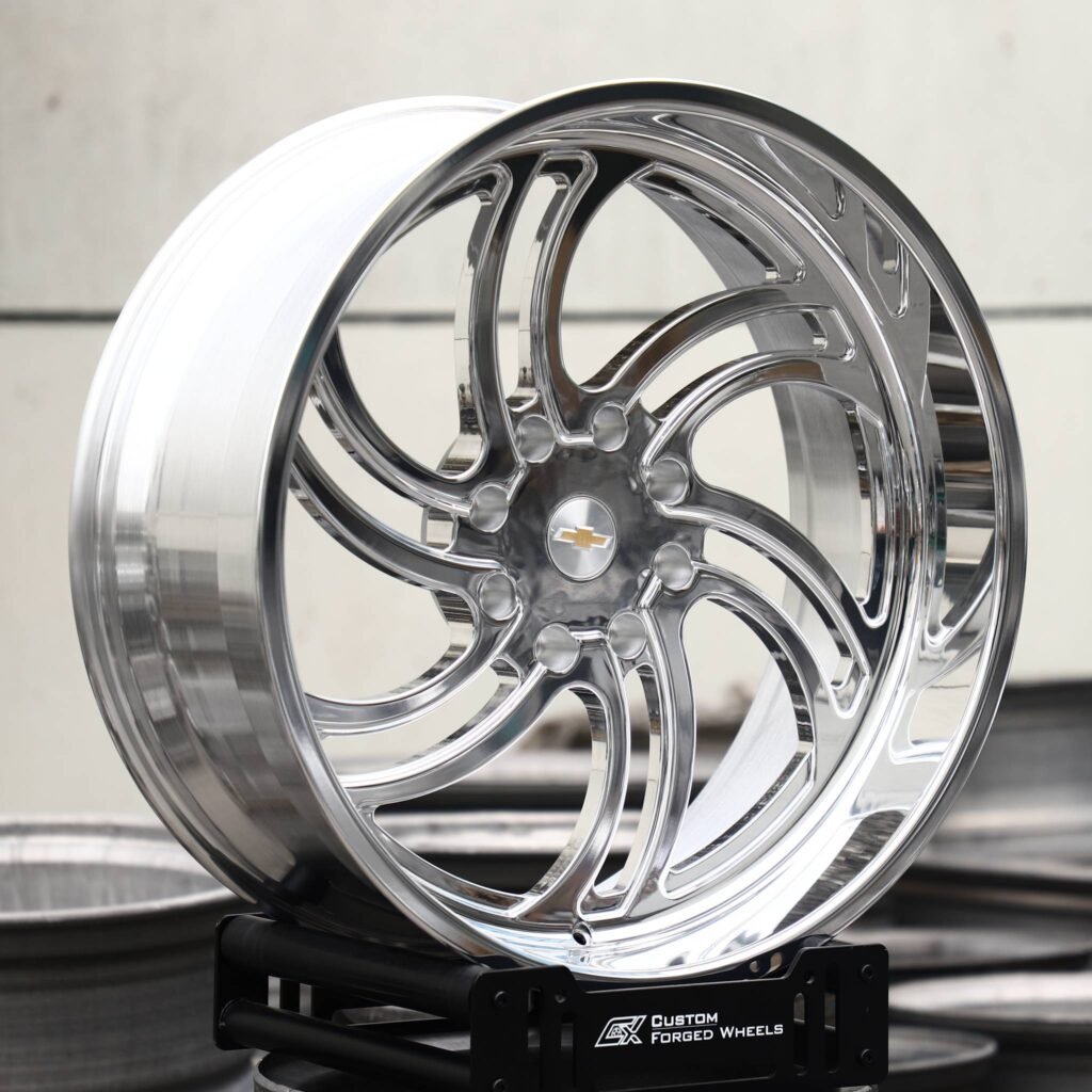 Chevrolet Silverado HD wheels – Mirror Polished Spiral Multi-Spoke (Chevrolet OEM-Style), angled view