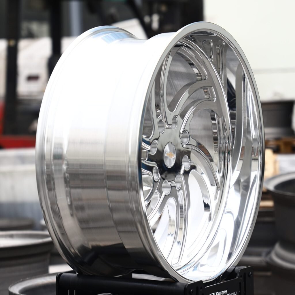 8x180 wheels – Mirror Polished Spiral Multi-Spoke (Chevrolet OEM-Style), side view