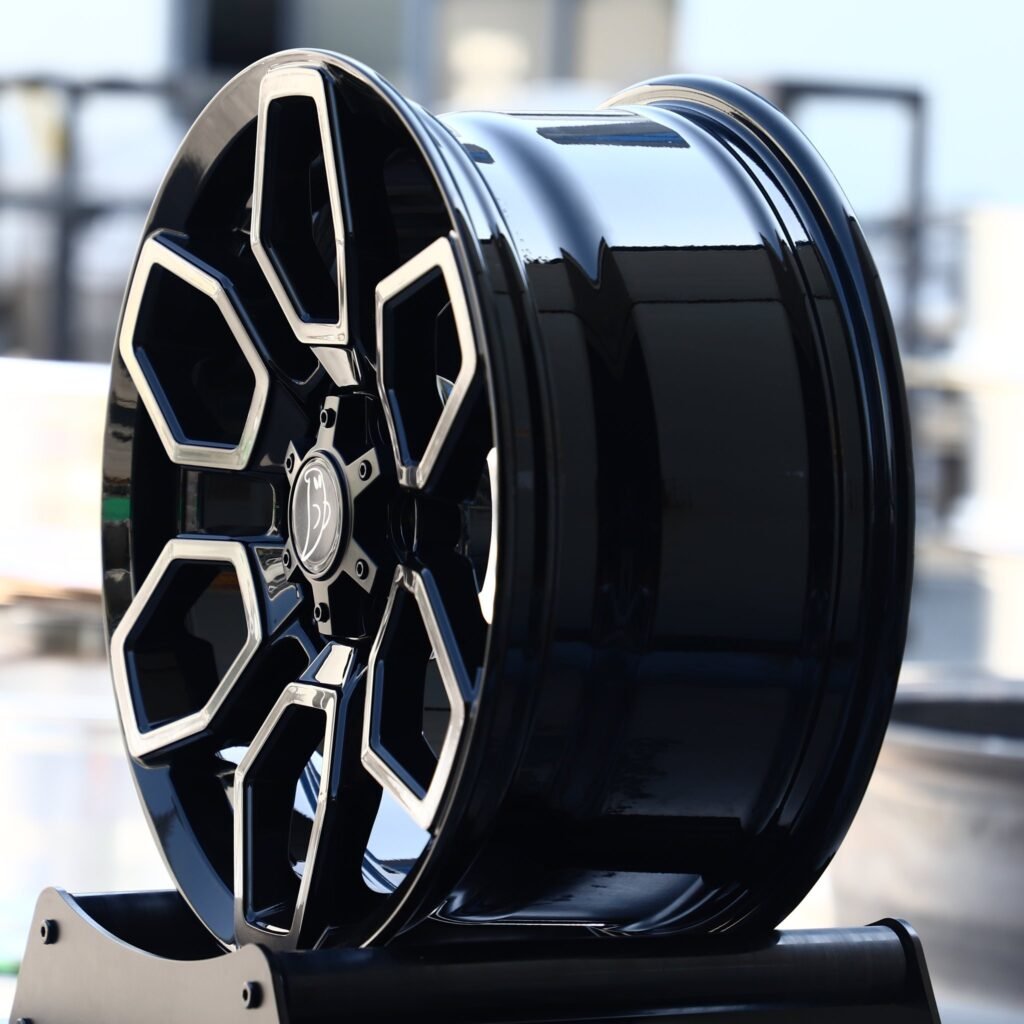 6x139.7 wheels – Gloss Black Machined Petal, side view