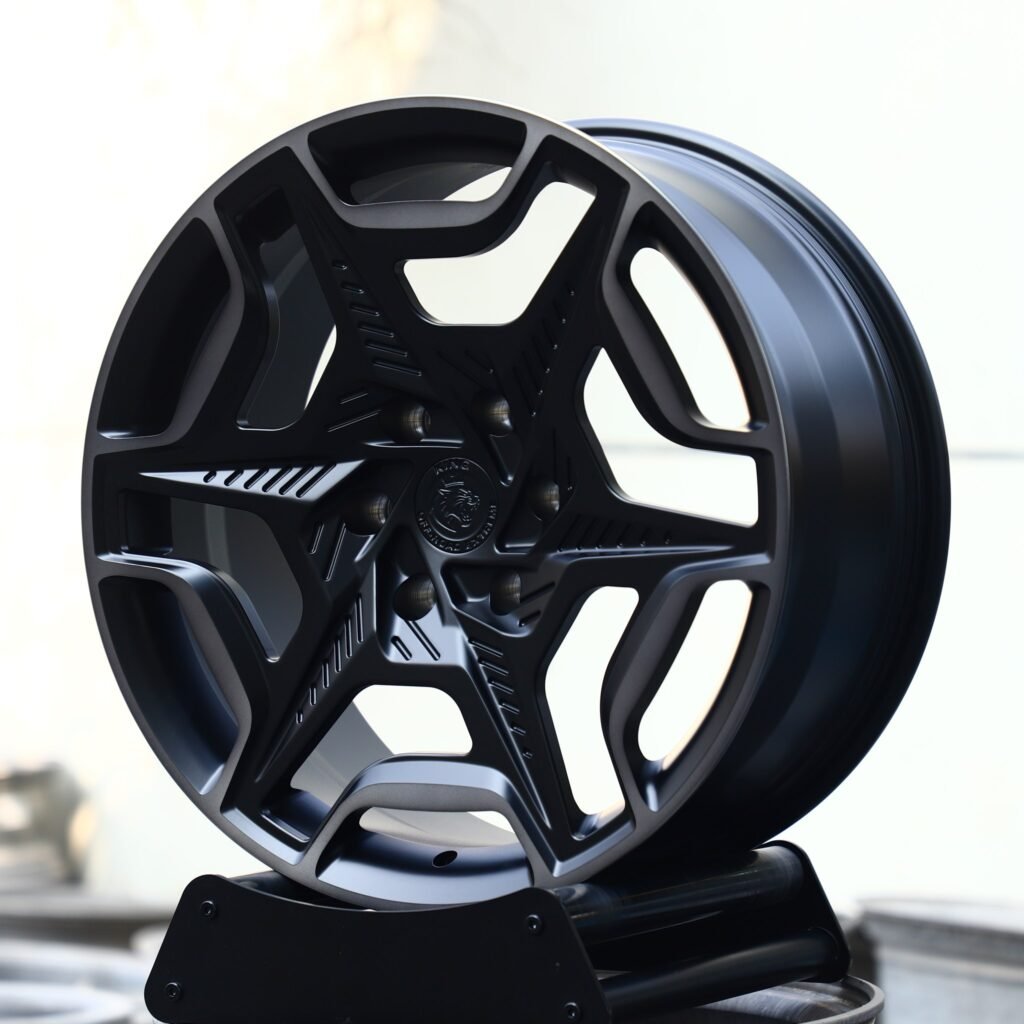 Ford F-150 wheels – Matte Black 6-Spoke Star, angled view