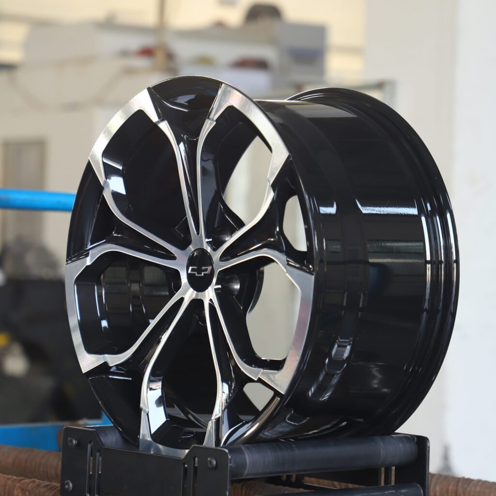 5x120.65 wheels – Gloss Black 5-Spoke Machined Face, side view