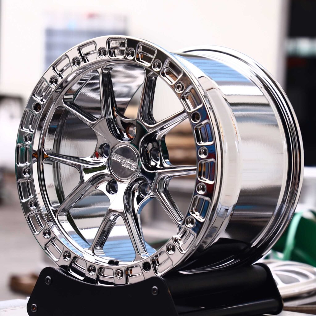 Ford Mustang wheels – Chrome 10-Spoke Mesh, angled view