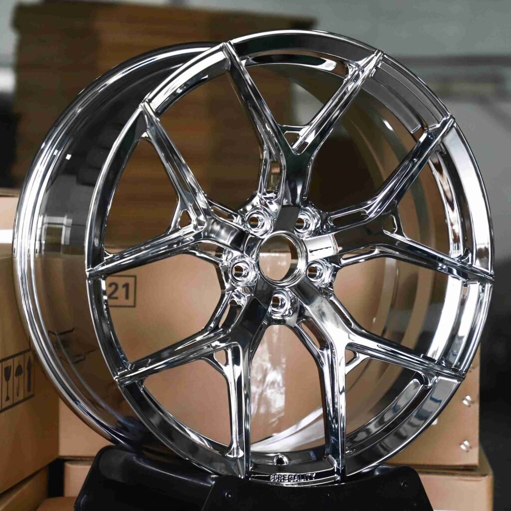 BMW M3 wheels – Chrome 5 Y-Spoke Side-Milled, angled view