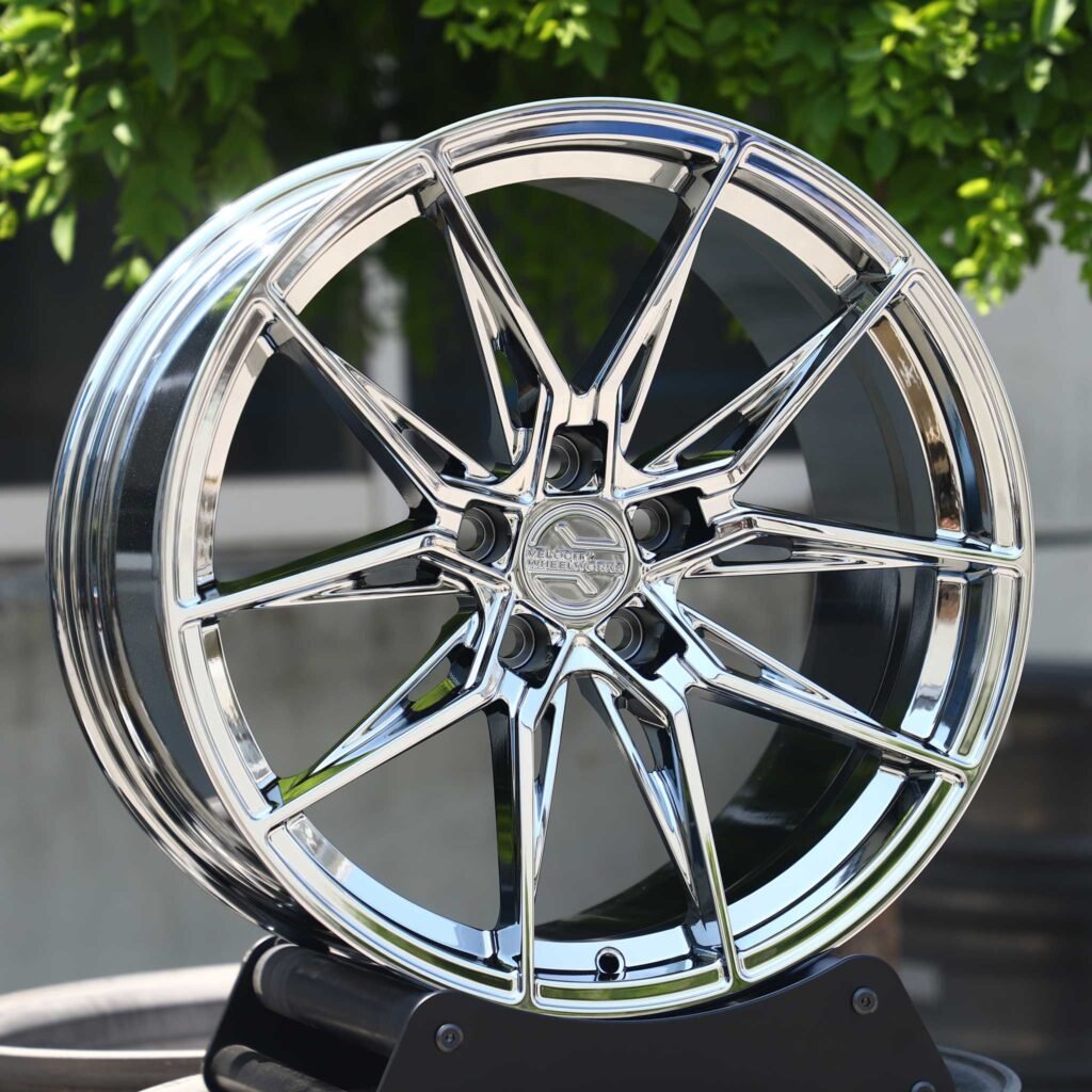 BMW M3 wheels – Chrome 5 Y-Spoke Side-Milled, angled view