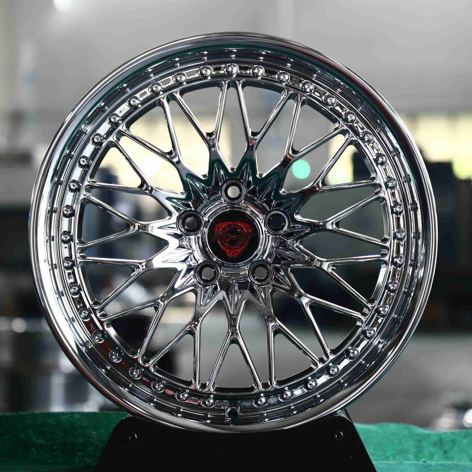 Dodge Challenger wheels – Chrome Deep Lip Riveted (Dodge OEM-Style), front view