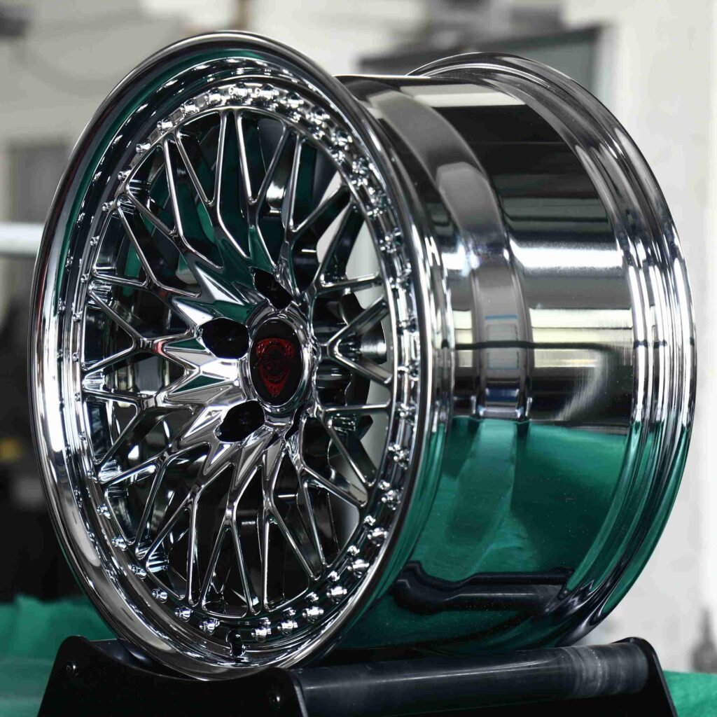 5x115 wheels – Chrome Deep Lip Riveted (Dodge OEM-Style), side view