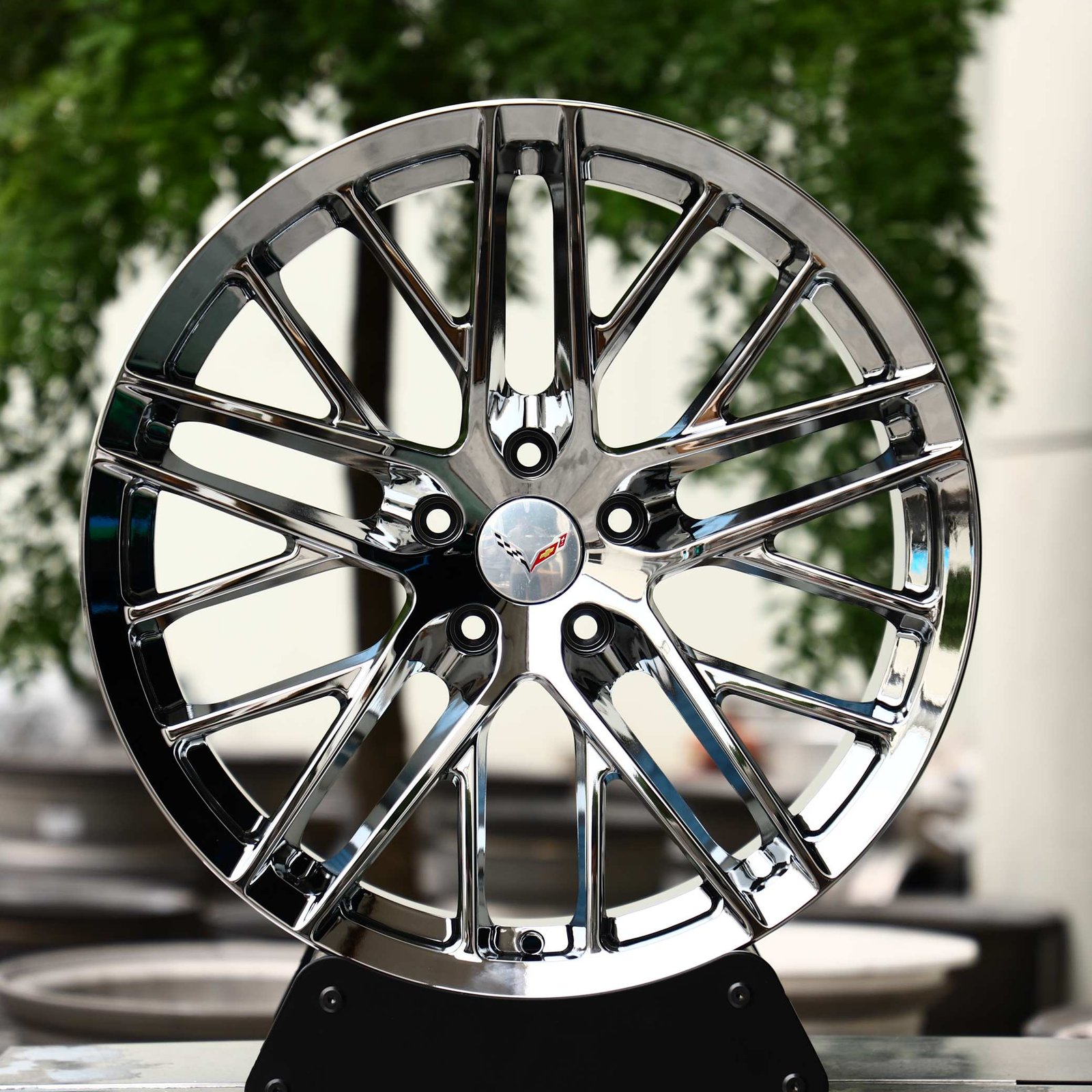 Chevrolet Corvette C8 wheels – Chrome Silver 10 Y-Spoke (Corvette OEM-Style), front view