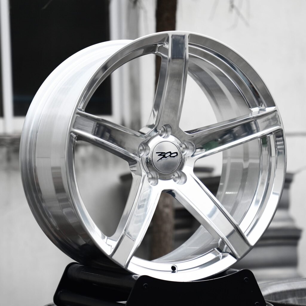 Chrysler 300 wheels – Polished 5-Spoke (Chrysler OEM-Style), angled view