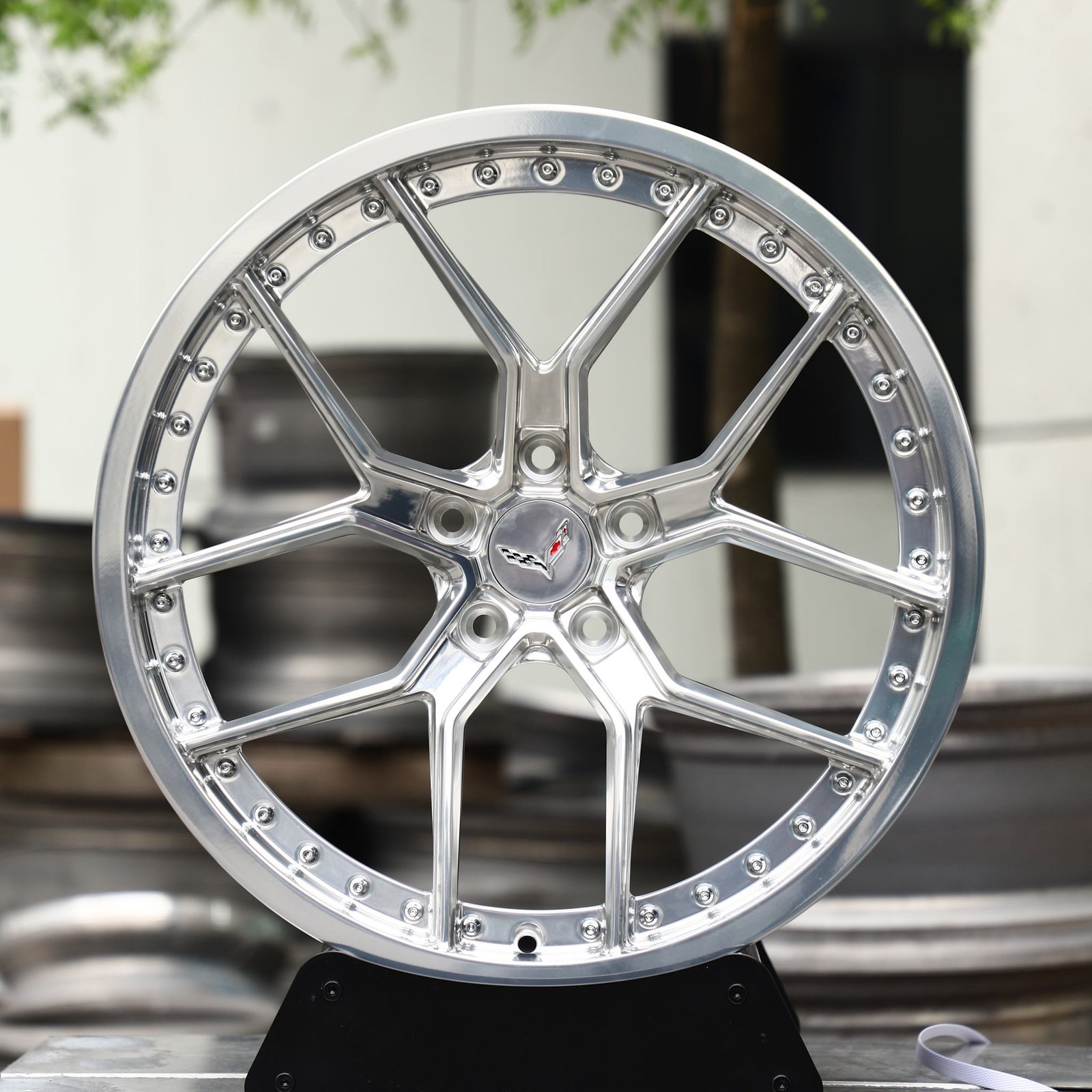 Chevrolet Corvette C7 wheels – Chrome Mesh Riveted 2-Piece (Corvette OEM-Style), front view