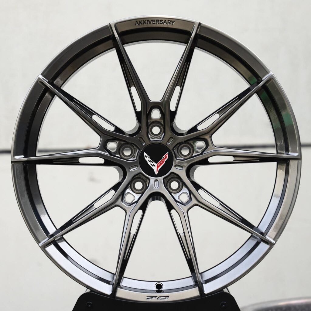 Chevrolet Corvette wheels – Gunmetal 5 Y-Spoke (Corvette OEM-Style), front view