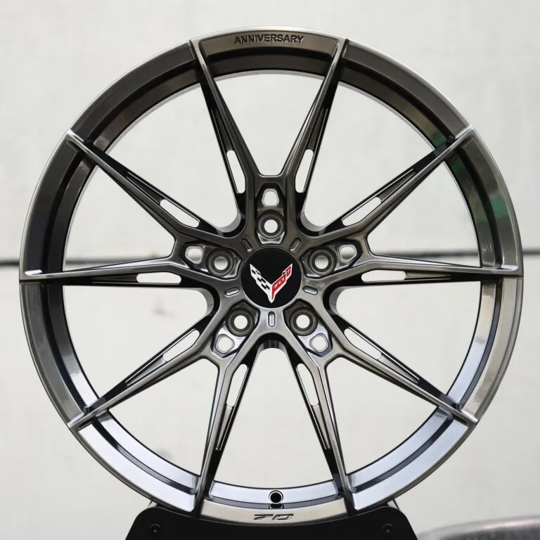 Corvette OEM-Style Gunmetal 5 Y-Spoke Forged Wheels – Chevrolet Corvette / Camaro, front view
