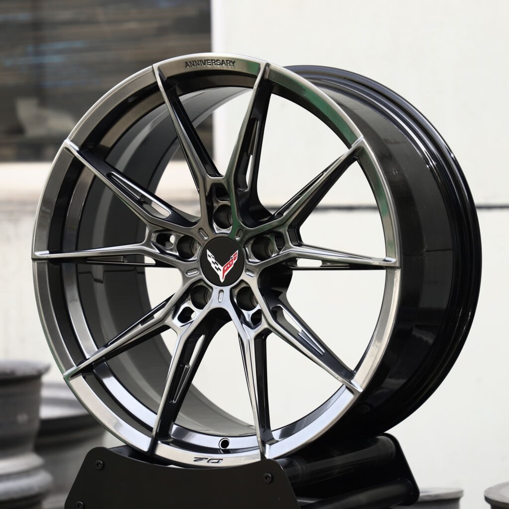5x120.65 wheels – Gunmetal 5 Y-Spoke (Corvette OEM-Style), side view