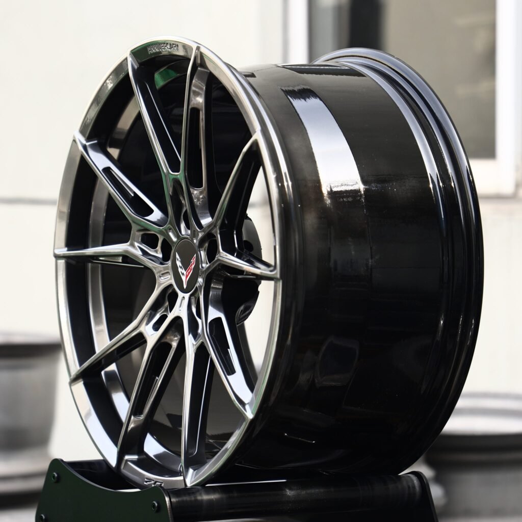 Chevrolet Corvette wheels – Gunmetal 5 Y-Spoke (Corvette OEM-Style), lip and barrel detail